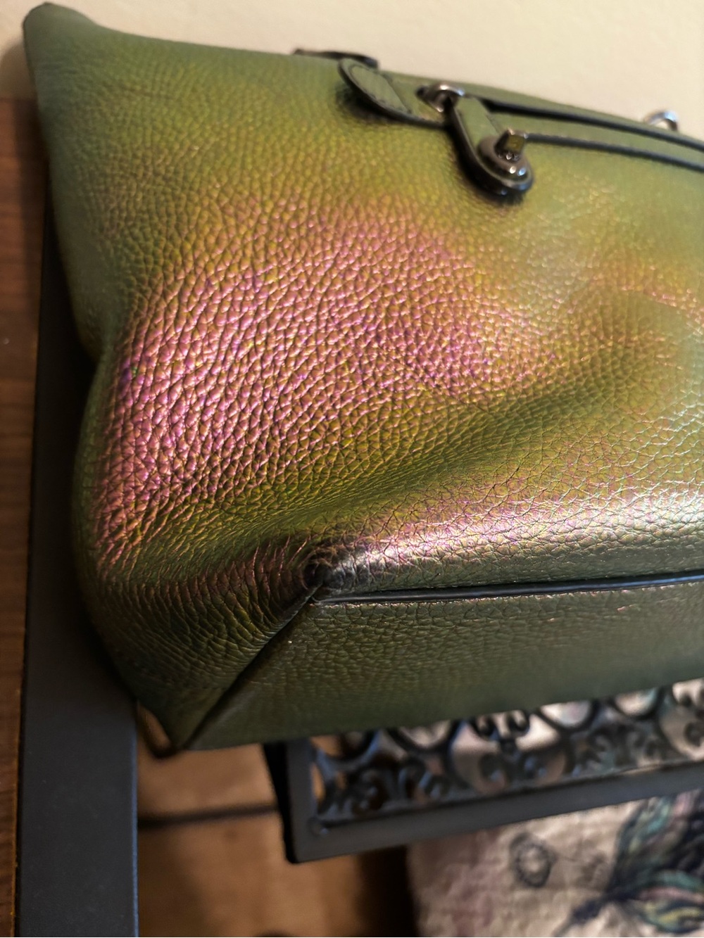 Coach Iridescent Pebbled Leather Tote — Purple and Green Shift - Picture 7 of 8